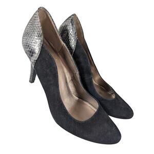 MODA SPANA! BLACK GENUINE SUEDE LEATHER, BLACK & GRAY SNAKESKIN HEELS! SZ 7.5M